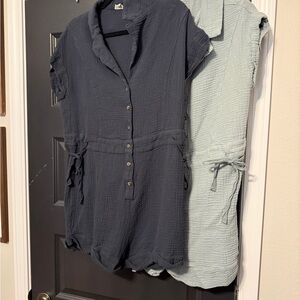 10- Hem & Thread Women's Button-Up Romper Bundle- Dark Blue and Light Green